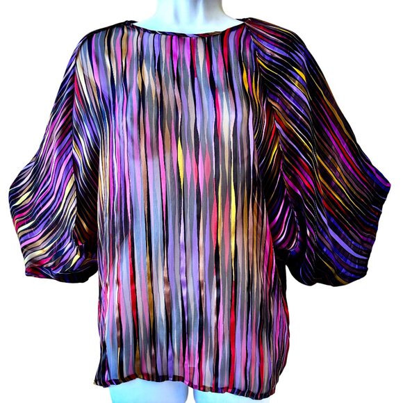 The Silk Farm Vintage 80's Blouse Top Pullover SHEER Striped size 8 - Picture 3 of 13